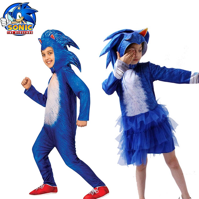 Children Anime Game Blue Hedgehog Sonic Cosplay Costume Funny Halloween Carnival Jumpsuits With Hat Gloves Sets
