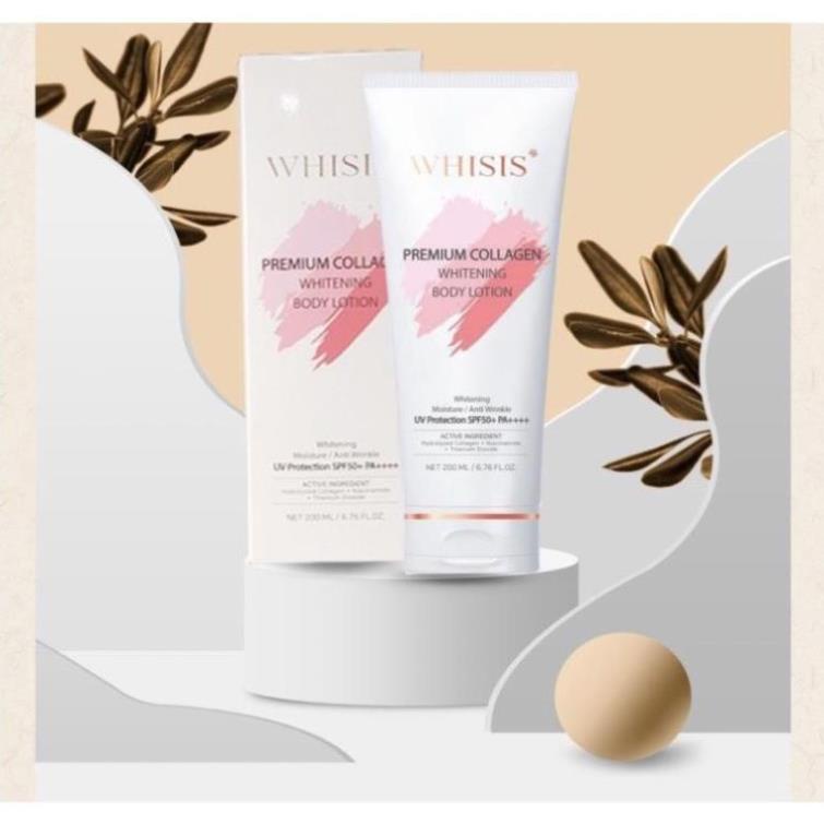 Dưỡng Thể Trắng Da Nâng Tone Chống Nắng Whisis Premium Collagen Whitening Body Lotion 200ml.