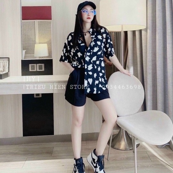 Áo sơ mi form rộng tay lỡ phối màu bò sữa cực xinh , chất kate mềm mịn