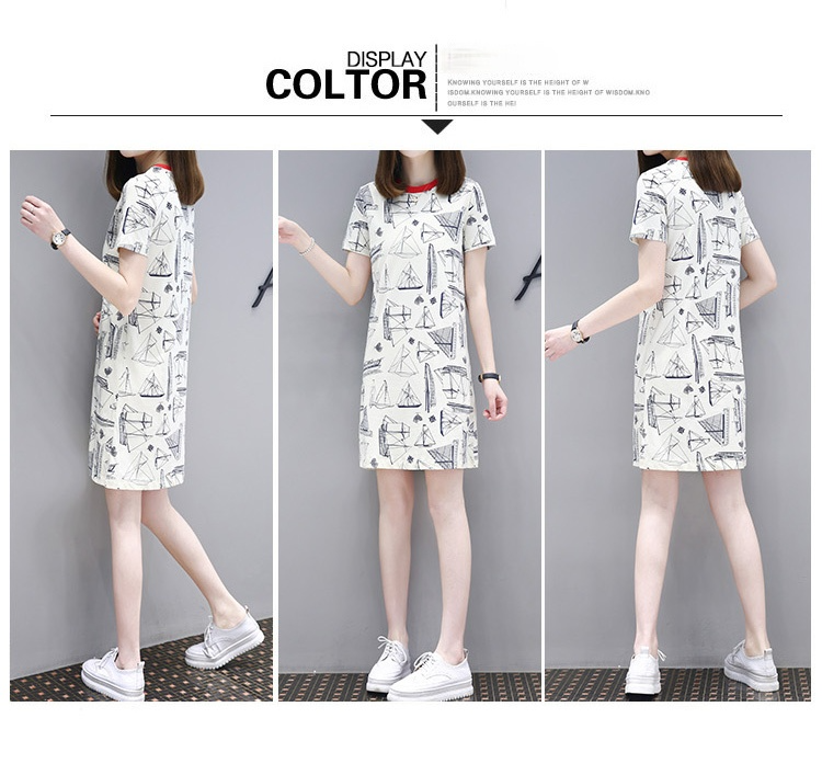 Europe station 2021 summer new loose show thin short sleeve dress, women's fashion straight T-shirt skirt