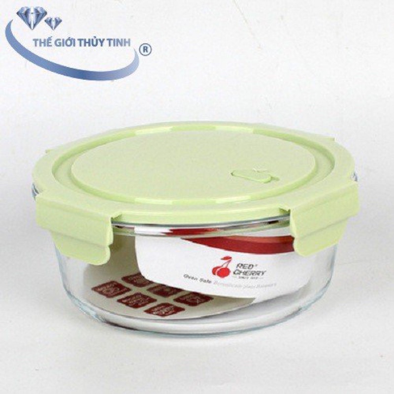 Bộ Hộp Cơm Văn Phòng Xanh Cốm - Hộp 1L Chữ Nhật 3 Ngăn + Hộp 620ml Tròn - Thuỷ Tinh Chịu Nhiệt, Chống Tràn