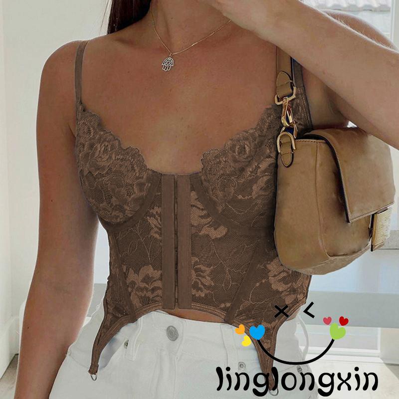 Áo Croptop Ren Hoa 2 Dây Màu Xanh Dương Y2k Phong Cách Vintage Gợi Cảm Cho Nữ