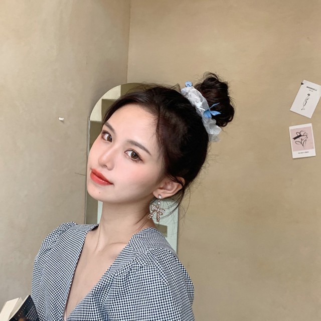 Dây buộc tóc, cột tóc scrunchies trắng _K77