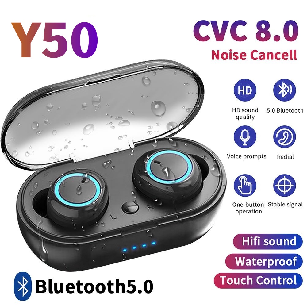 TWS Tai Nghe không dây Y50 Bluetooth 5.0 âm thanh nổi 9D Chống Thấm Nước Giảm Tiếng Ồn có hộp sạc thông minh