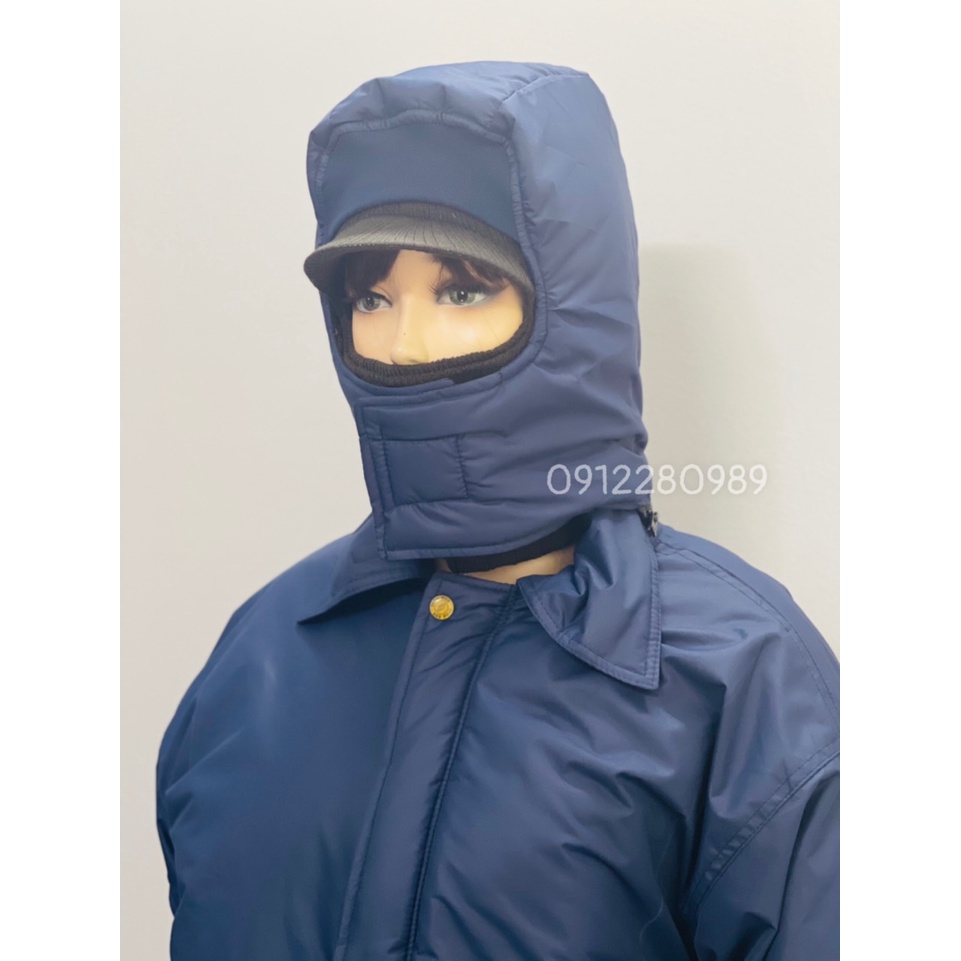 Áo kho lạnh -30 độ form dài đến gối mặc trong kho đông lạnh, thủy sản, trái cây có phản quang_ Hình chụp thật