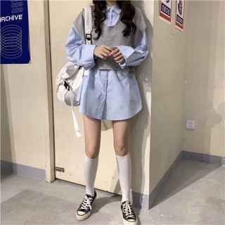[ SIÊU XINH ]Sét áo sơ mi thụng màu+gile D&N