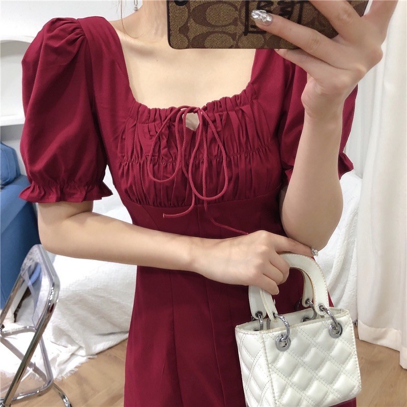 [ ODER ] Váy chữ A cổ vuông nhúng ngực | BigBuy360 - bigbuy360.vn