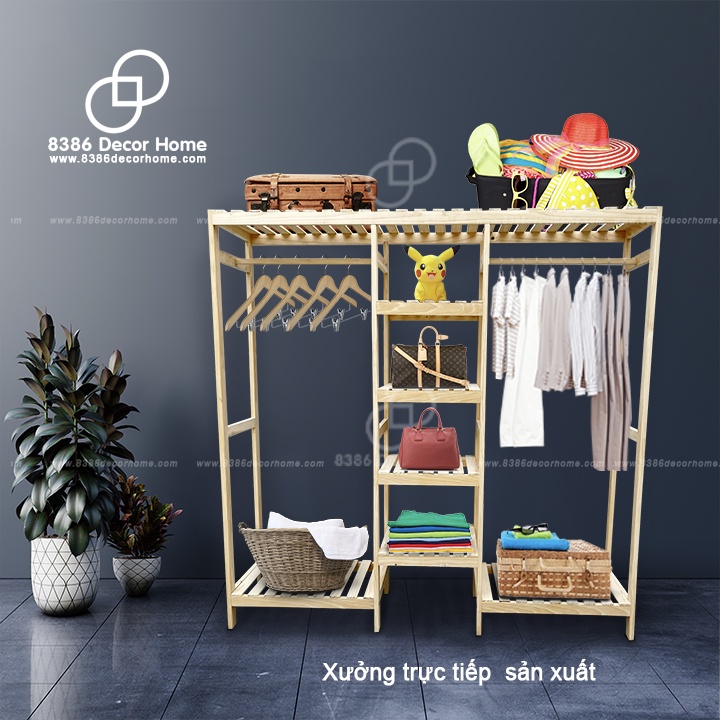 Kệ treo quần áo 3 ngăn màu trắng decor homstay, phòng khách sạn, trang trí, cửa hàng shop quần áo