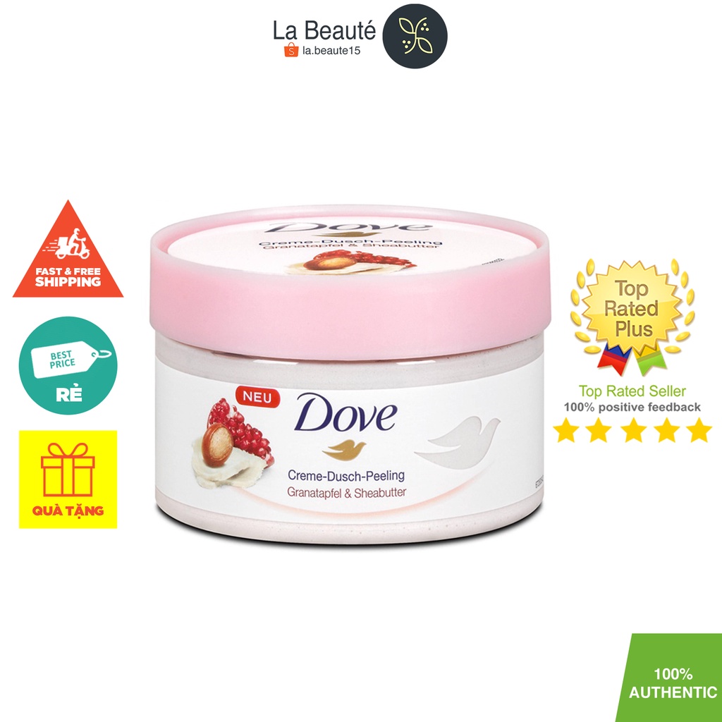 Dove Creme Dusch Peeling Granatapfel & Sheabutter - Tẩy Da Chết Toàn Thân Từ Lựu & Bơ Hạt Mỡ 225ml (Bản Đức)