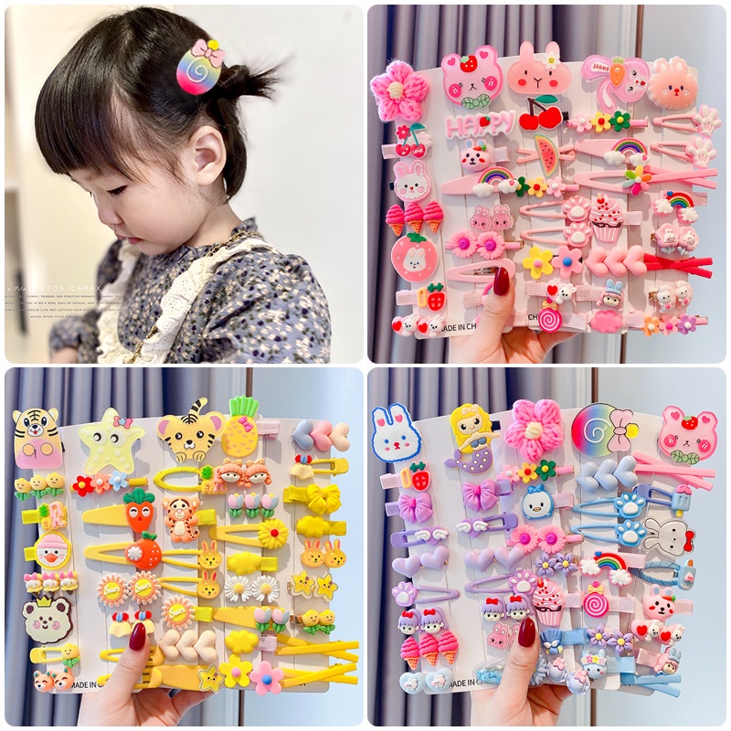 Set 14 kẹp tóc cho bé gái, màu sắc kẹo ngọt, dễ thương, phong cách Hàn Quốc xinh yêu