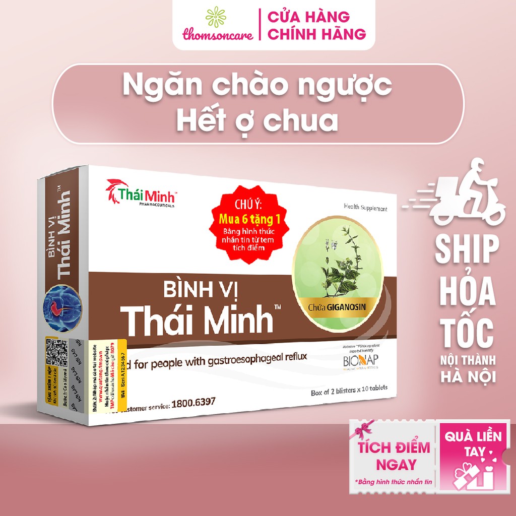 Bình Vị Thái Minh - Hỗ trợ ngăn ngừa loét dạ dày - Hộp 20 viên - mua 6 tặng 1 bằng tem tích điểm