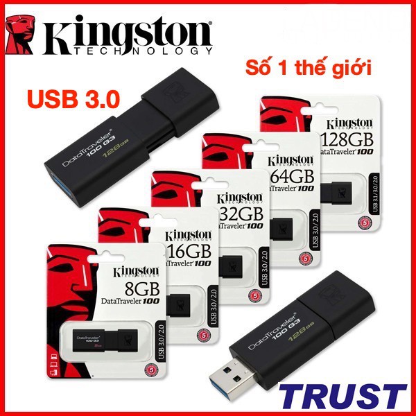 Ổ cứng di động USB 3.2 Kingston -16GB, 32GB, 64GB, 128GB-Bảo Hành 5 Năm-Hàng Chính Hãng FPT