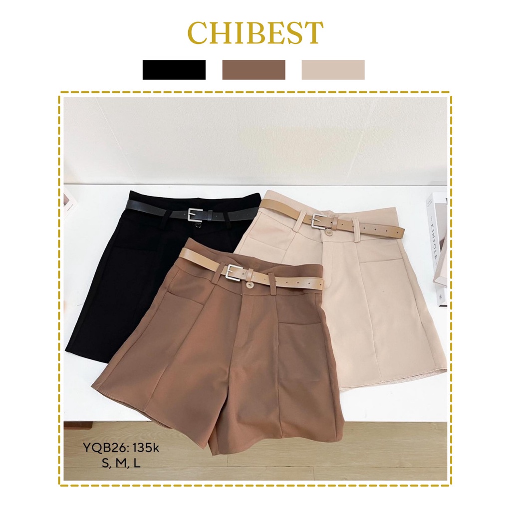 Quần short nữ túi vuông kèm đai lưng cao CHIBEST YQB26
