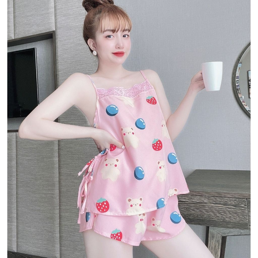 Đồ Ngủ Sexy, Đồ Ngủ Nữ Lụa 100D Cao Cấp Mềm mại xinh xắn &lt; 60KG