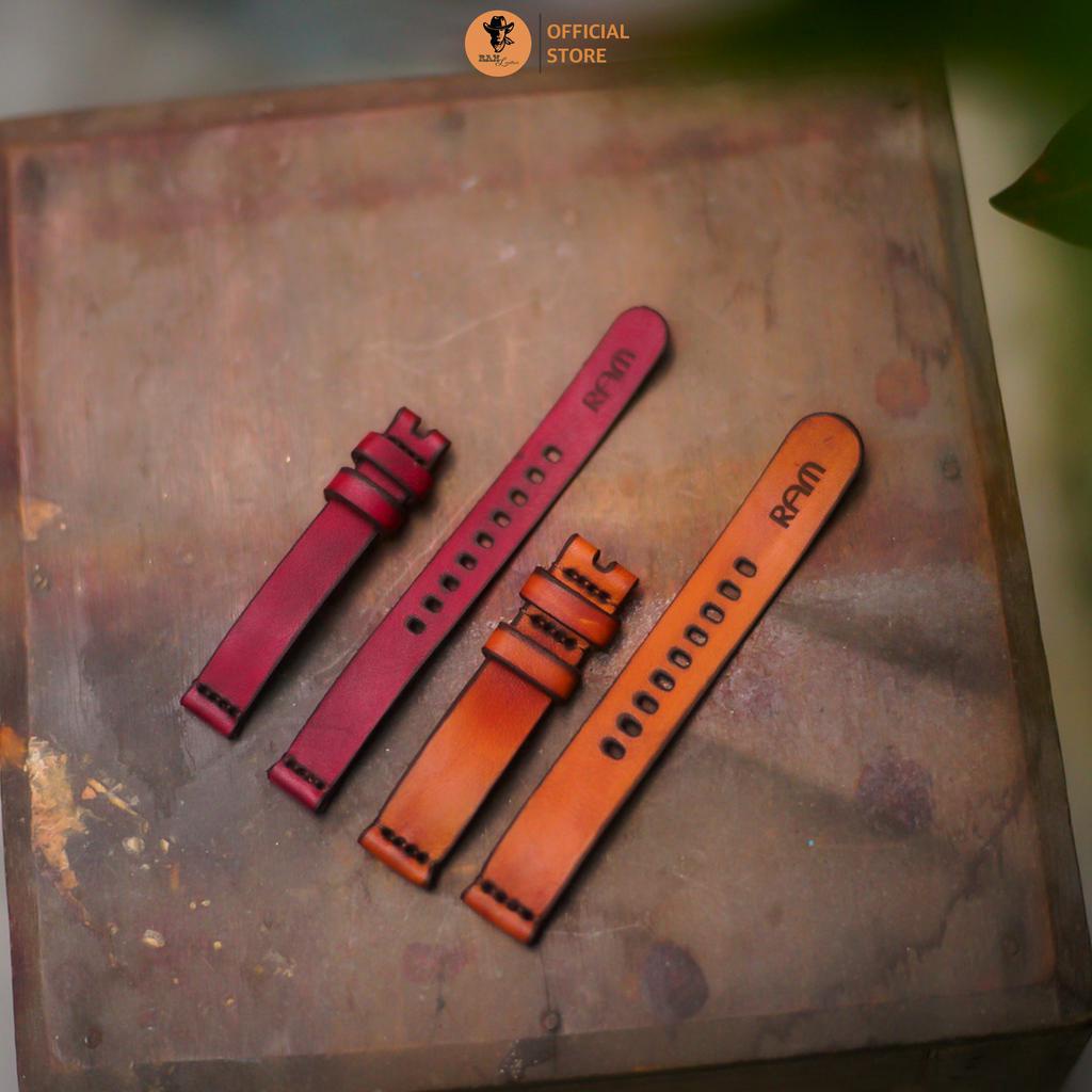 Dây đồng hồ da bò vegtan nhuộm thủ công màu đỏ đô - RAM Leather Simple