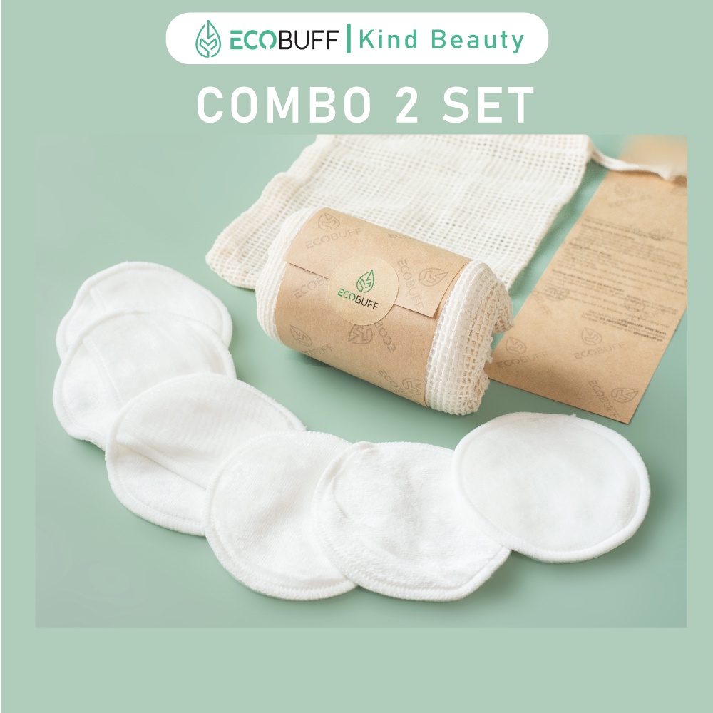 COMBO 2 SET Bông tẩy trang Ecobuff tái sử dụng nhiều vải sợi tre phân huỷ sinh học