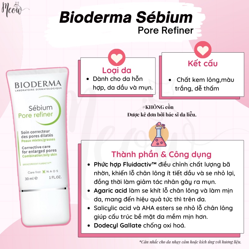 [HB Gift - Quà tặng không bán] - Kem Bioderma se nhỏ lỗ chân lông Sebium Pore Refiner - 5ml