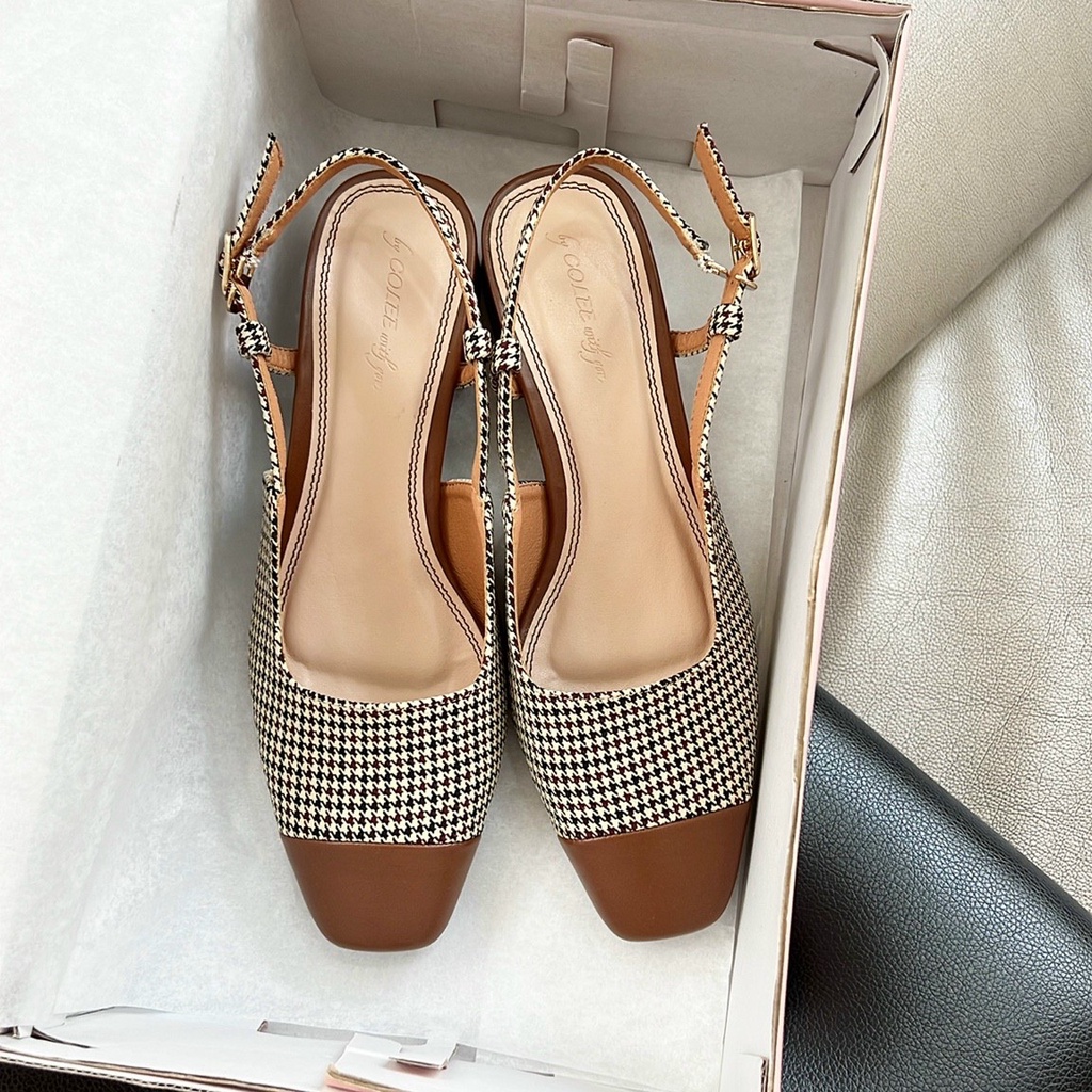Giày cao gót nữ 3p kiều giày sandal slingback captoe kẻ caro trendy thời trang hàn quốc GUUEM - GCL122