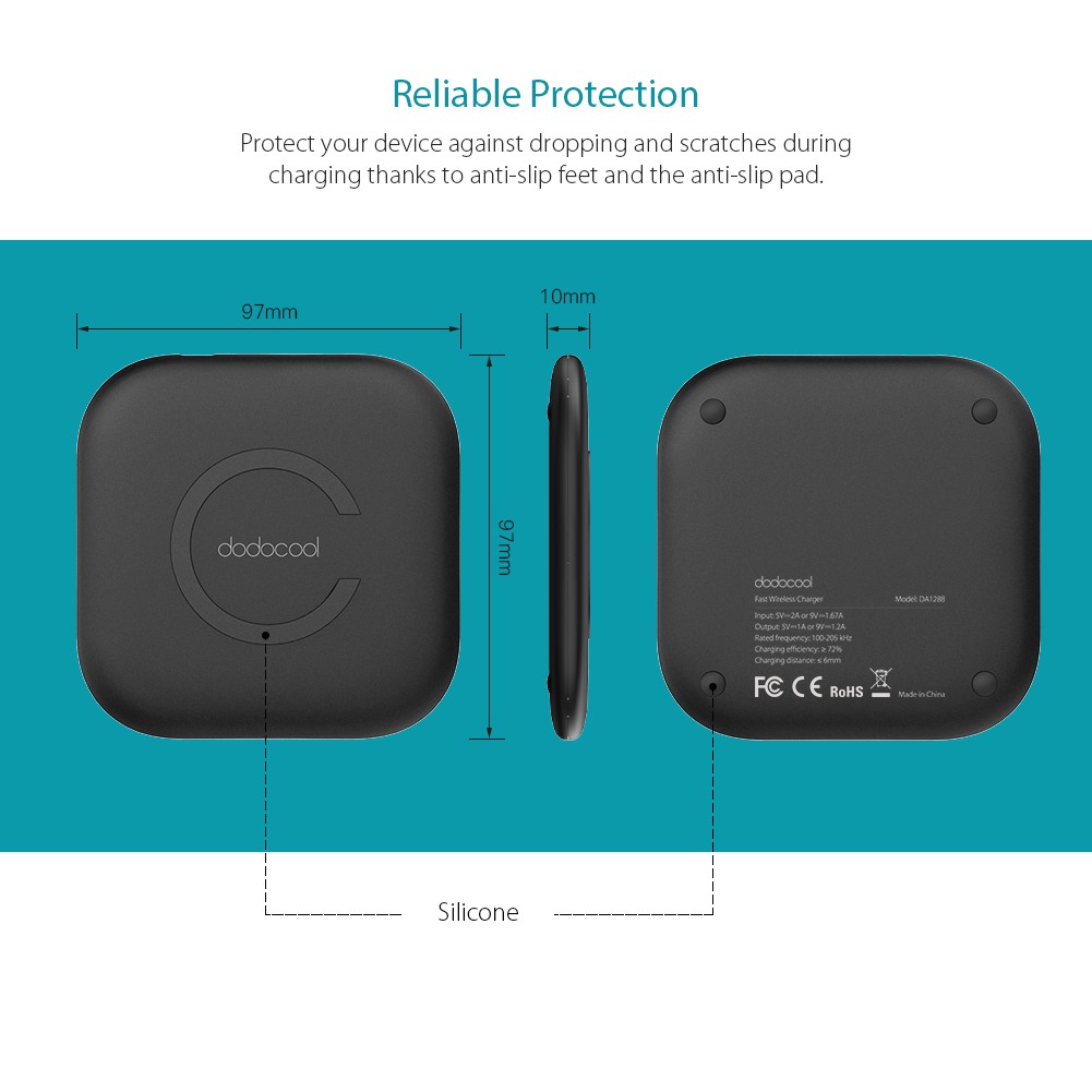 Đế sạc không dây nhanh (FastCharge) 10W Dodocool DA128 Type C hotsale Amazon cho iPhone 8 iPhone X Samsung S6 S7 S8 S9