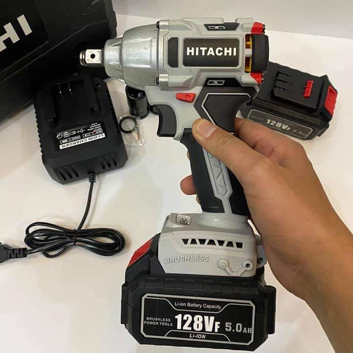 Máy Siết Bulong Hitachi 128Vf LOẠI CAO CẤP Động Cơ Không Chổi Than 2 Pin Dung Lượng Cao