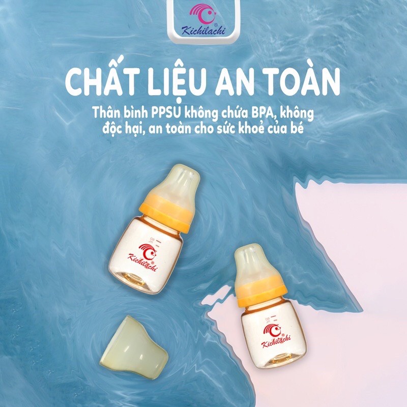 Bình sữa cổ hẹp nhựa PPSU Kichilachi cảm biến nhiệt cao cấp 80ml
