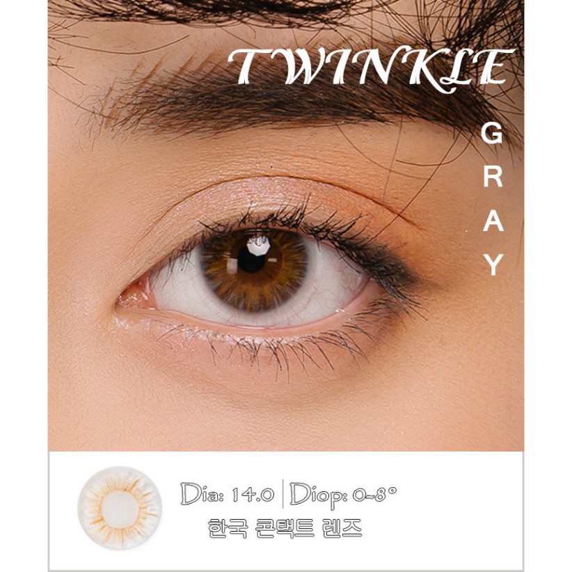 Lens xám nâu, Kính áp tròng Hàn Quốc  màu xám nâu tự nhiên TWINKLE GRAY,  lens giãn tròng  nhẹ 14.0.