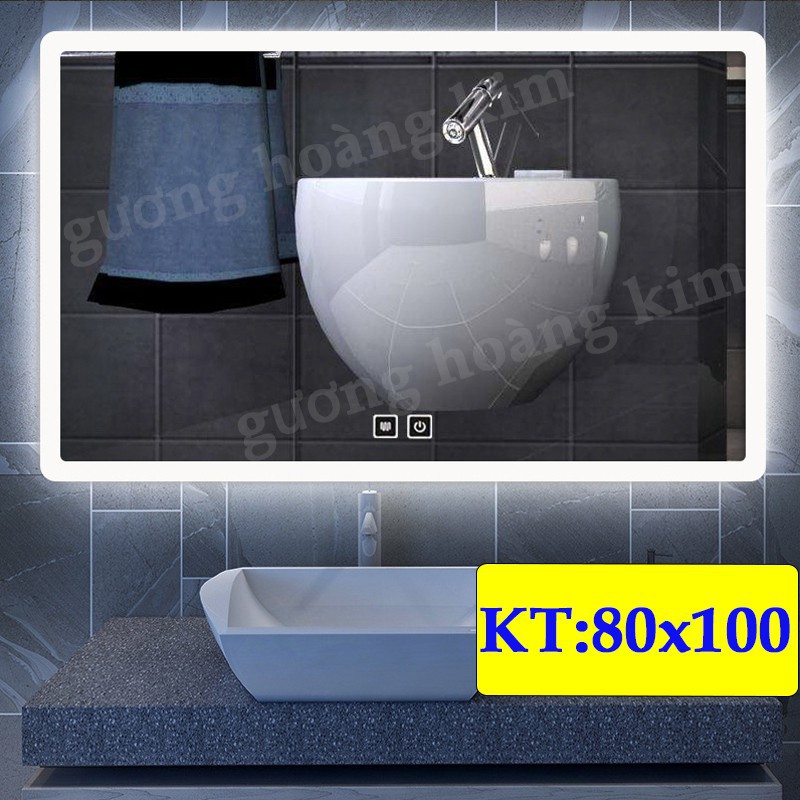 gương phòng tắm đèn led hoàng kim cảm ứng 3 chạm phá sương  kích thước 80x100 cm- guonghoangkim mirror