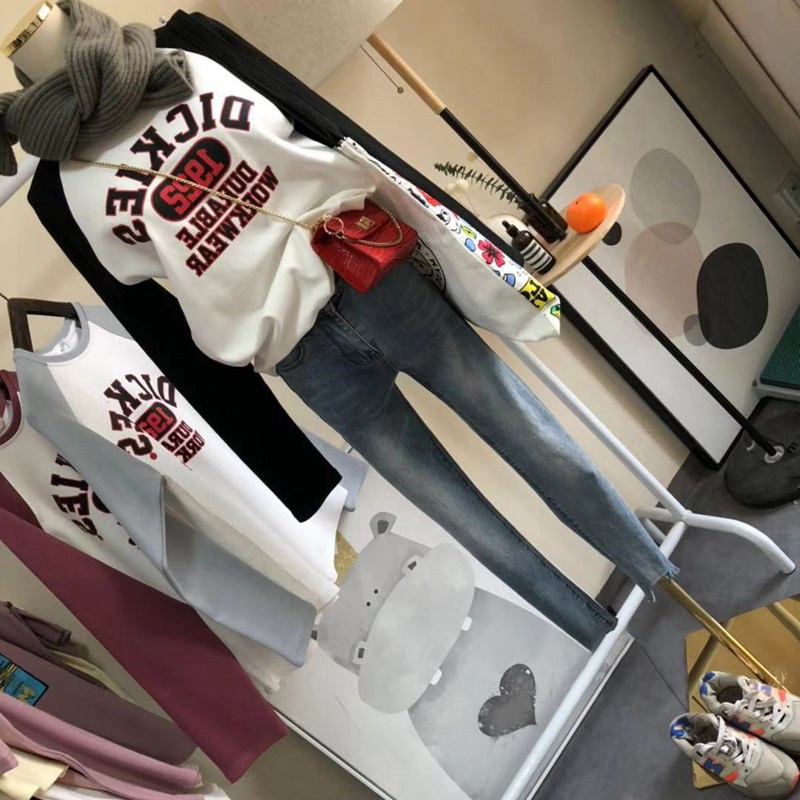 SUXI Áo thun tay dài cổ tròn thiết kế mới thời trang mùa thu theo phong cách Hàn Quốc dành cho nữ