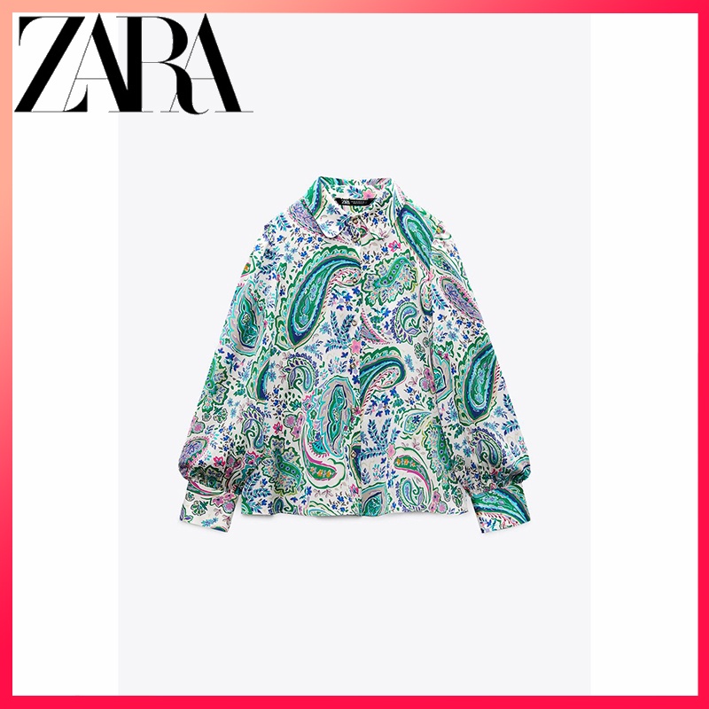 Zara Áo Sơ Mi Tay Dài In Họa Tiết Phong Cách retro