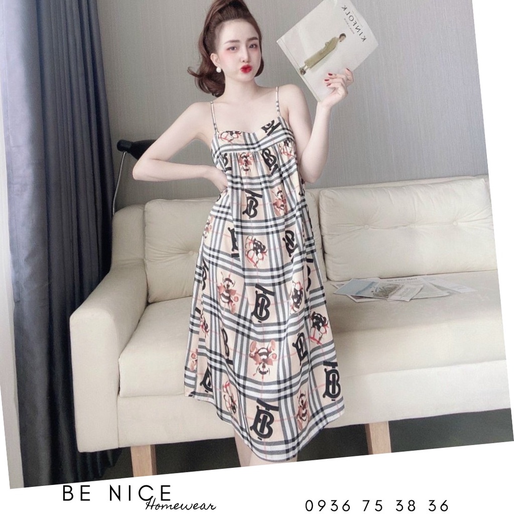 Váy lụa xinh mặc nhà hai dây nhiều họa tiết xinh xắn cho nàng nhà Be Nice Homewear