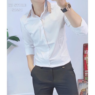 ÁO SƠ MI LỤA NAM K3STORE [PHỐI CỔ HỌA TIẾT] BASIC ĐEN/TRẮNG - CHẤT LỤA ĐẸP