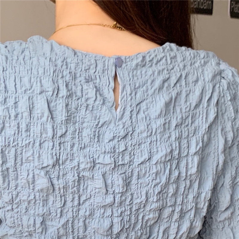 SUXI Áo Kiểu Tay Ngắn Phồng Cổ Tròn Màu Sắc Đơn Giản Thời Trang Mùa Hè Phong Cách Hàn Quốc Cho Nữ