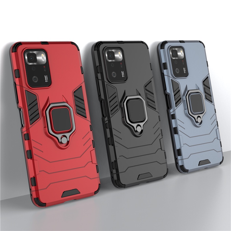 Ốp Điện Thoại Kiểu Giáp Iron Man Kèm Giá Đỡ Nhẫn Từ Tính Cho Xiaomi Mi Poco X3 GT F3 GT M4 M3 Pro X3 Pro X3 NFC F2 Pro F1
