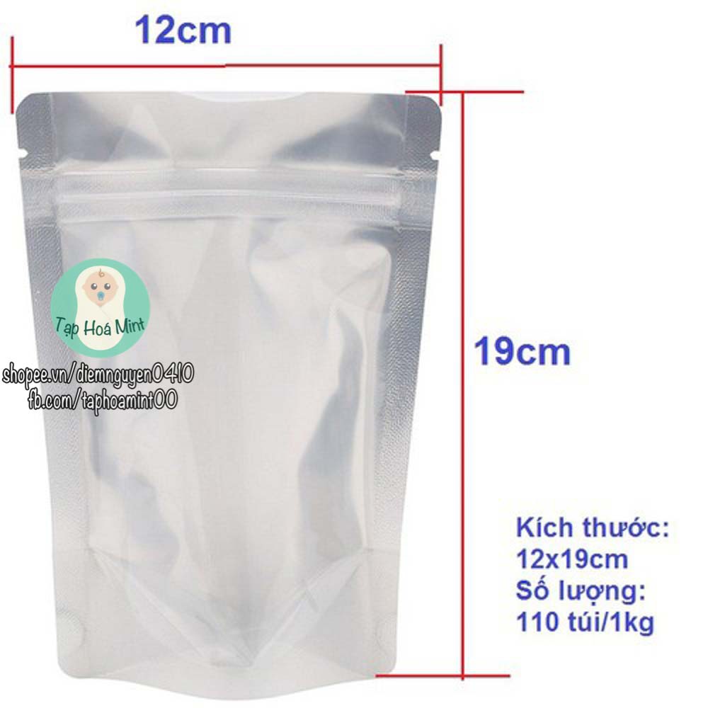 Combo 100g Túi zip bạc đáy đứng đựng thực phẩm đậu hạt 19x12cm