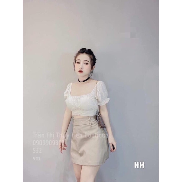 Áo kiểu croptop cột nơ sau kèm mút ngực