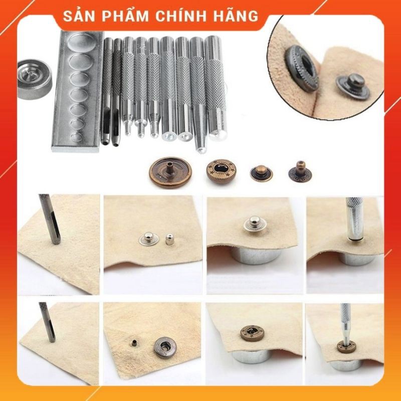 Bộ Đóng Cúc Bấm 11 Chi Tiết - Dụng Cụ Làm Đồ Da Không Thể Thiếu - Da Thuộc Sài Gòn