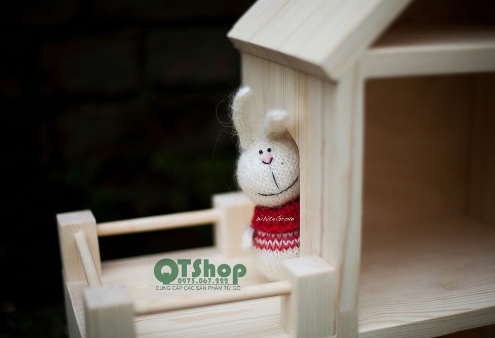 Kệ đồ chơi hình ngôi nhà, gỗ thông, QTSHOP - NỘI THẤT NHẬT HÀN