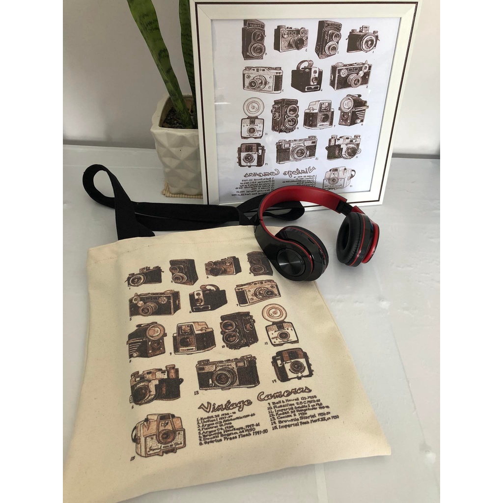 Túi Tote Camera Vintage, Túi tote túi vải canvas phong cách cổ điển, có khóa miệng, ảnh thật shop chụp, hàng có sẵn