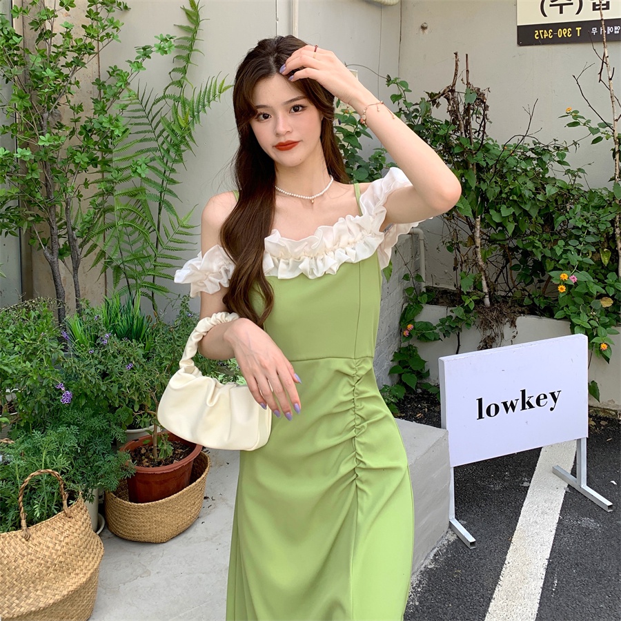 Đầm Chữ A Cổ Yếm Lưng Cao Phong Cách Hàn Quốc Dành Cho Nữ
