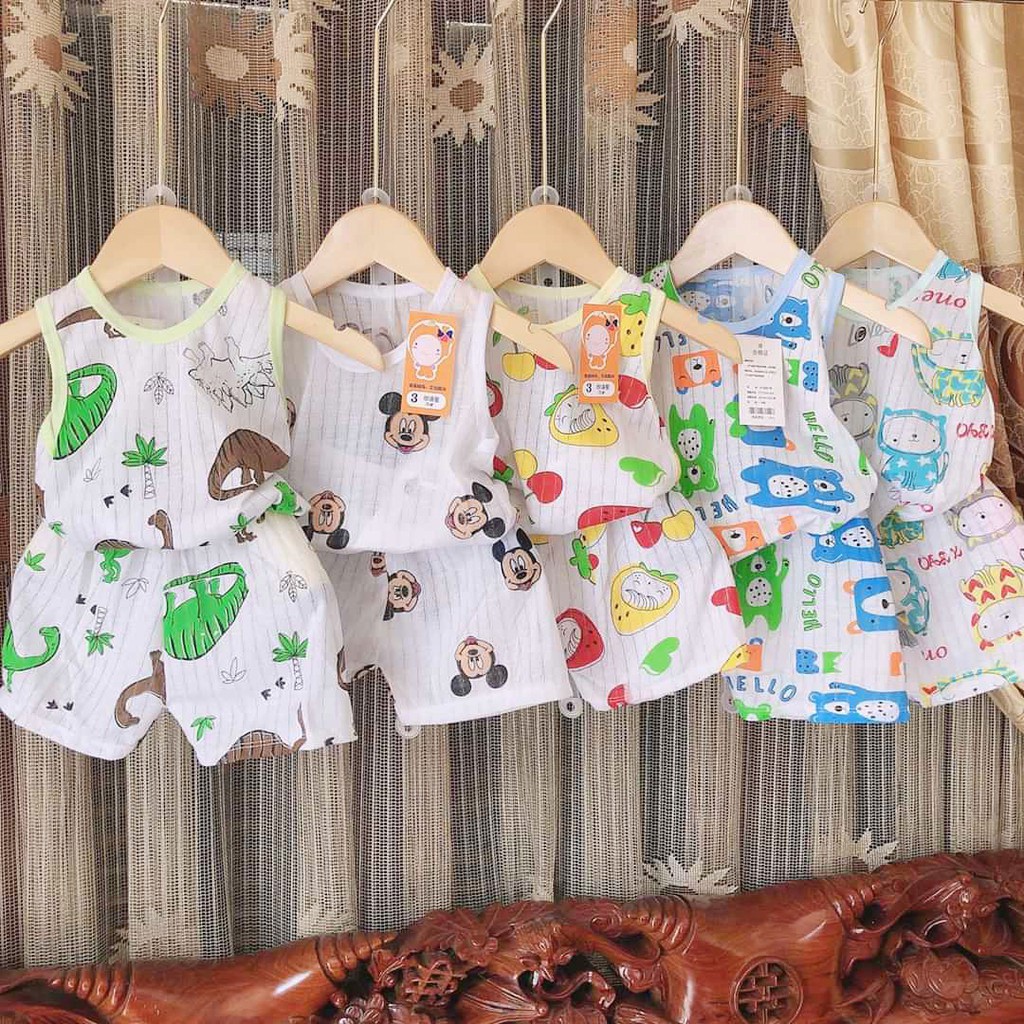 Bộ cotton giấy ba lỗ cho bé trai bé gái sơ sinh, hàng đẹp cực mát (3-14kg)