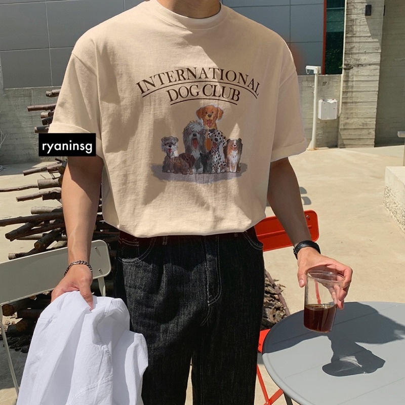 RYAN - Áo thun nam DOG INTERNATIONAL CLUB ngắn tay vải cotton cổ bo tròn form rộng phong cách Hàn Quốc