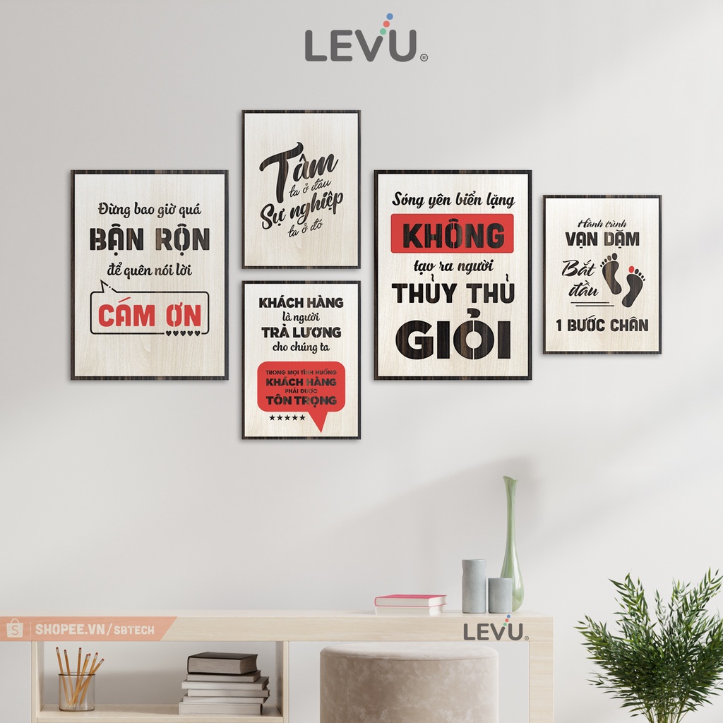 Bộ tranh tạo động lực 5 tấm treo tường bằng gỗ bố cục đẹp đơn giản SB5
