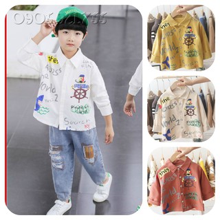 ST8⚡Size80-120⚡Áo sơ mi cho bé trai, trơn hoạ tiết hàng hải (Bánh lái thuyền)⚡HÀNG QUẢNG CHÂU CAO CẤP⚡