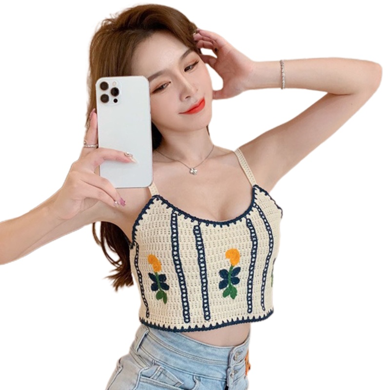 Áo Len Croptop Không Tay Họa Tiết Kẻ Sọc Màu Sắc Tương Phản Thời Trang Cho Nữ