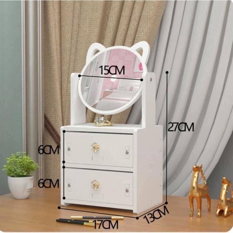 Kệ trang điểm 2 tầng kèm gương tai mèo