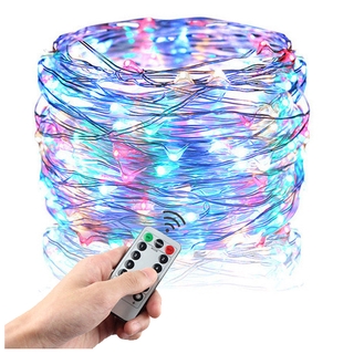 Đèn USB dây đồng 100/200 bóng LED hẹn giờ điều khiển từ xa phong cách cổ tích trang trí tiệc Giáng sinh