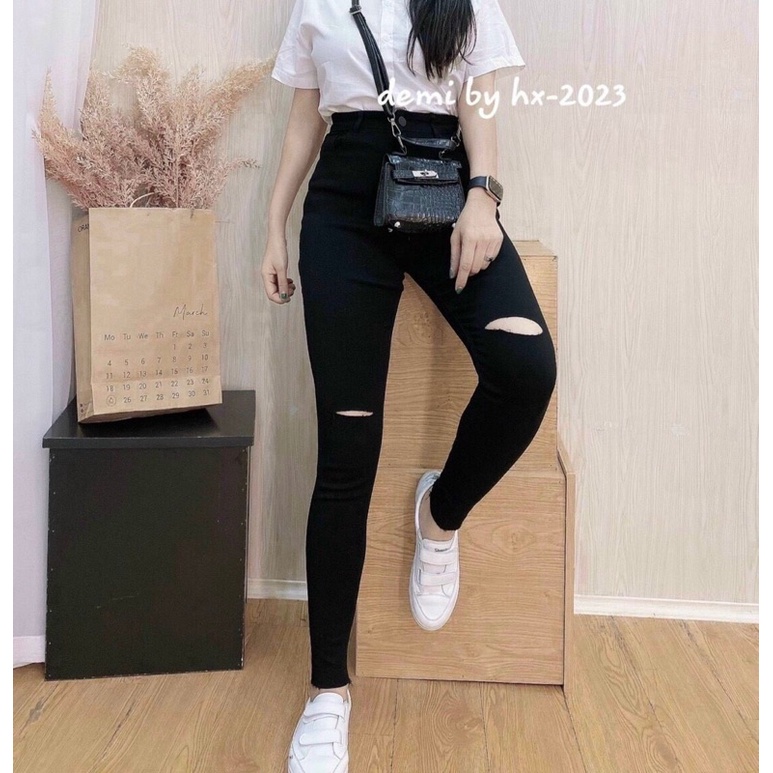 Quần tregging Jeans giấy siêu co giãn, eo thon
