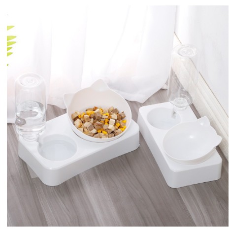 Bát ăn chống gù cho thú cưng kèm bình cấp nước tự động – Chén ăn và uống dễ thương cho chó mèo