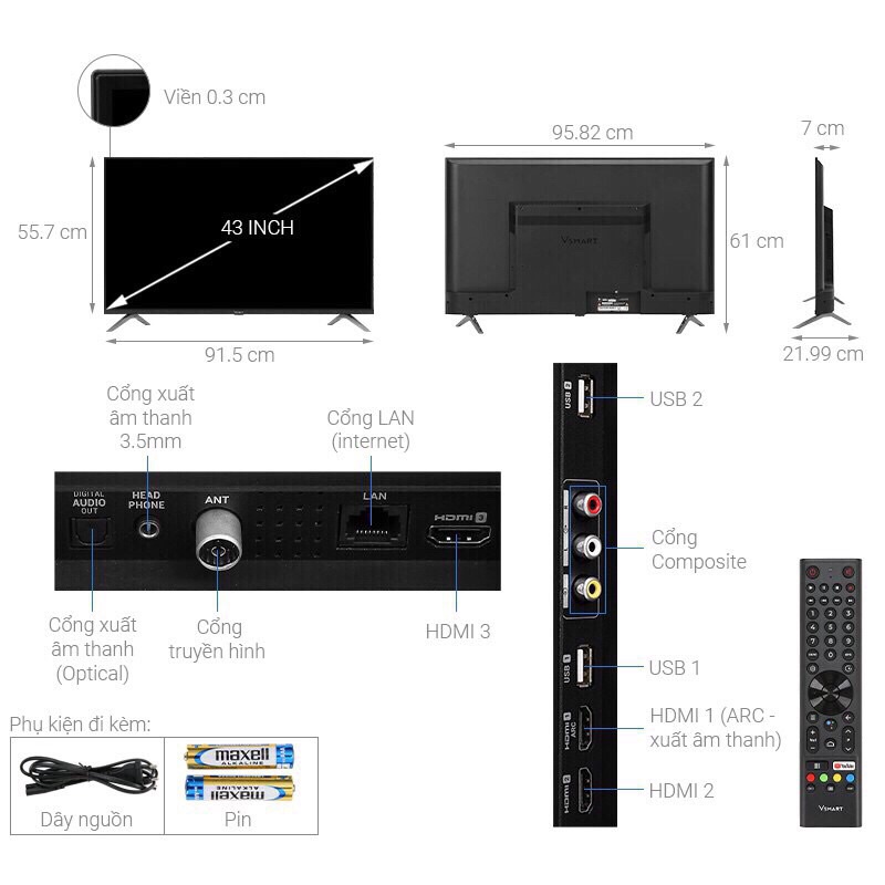 Tivi Vsmart 4K 43 inch 43KD6600 Hàng chính hãng new 100% [HÀNG CÓ SẴN] | BigBuy360 - bigbuy360.vn