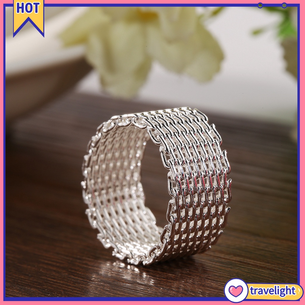 CHARMS Nhẫn Mạ Bạc Thiết Kế Kiểu Lưới Độc Đáo